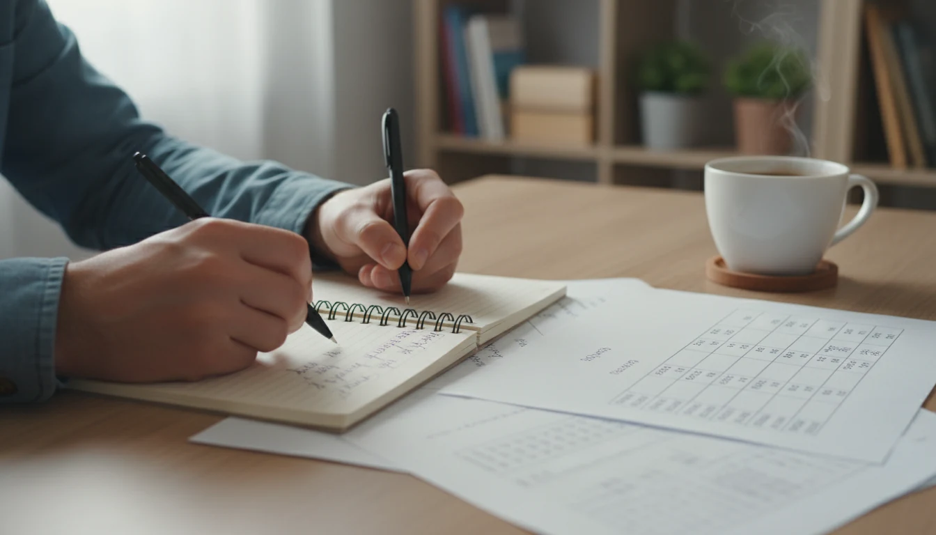 Persona che analizza documenti con appunti e penna