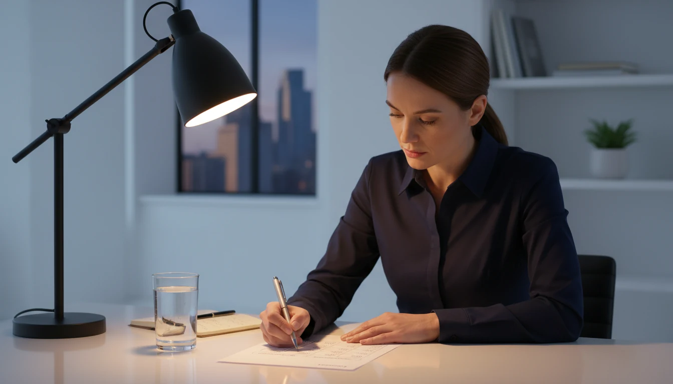 Professionista che analizza percentuali su un documento