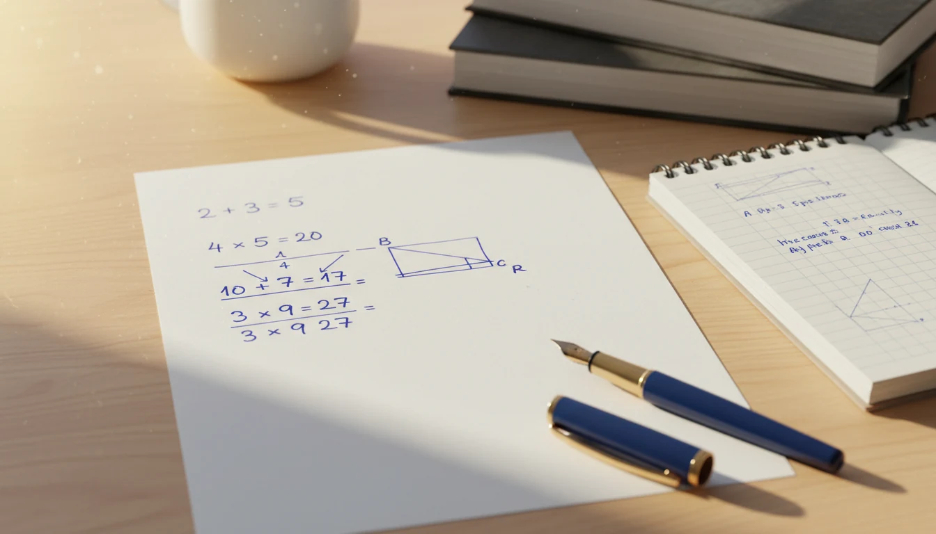 Foglio con formule matematiche scritte a mano e penna