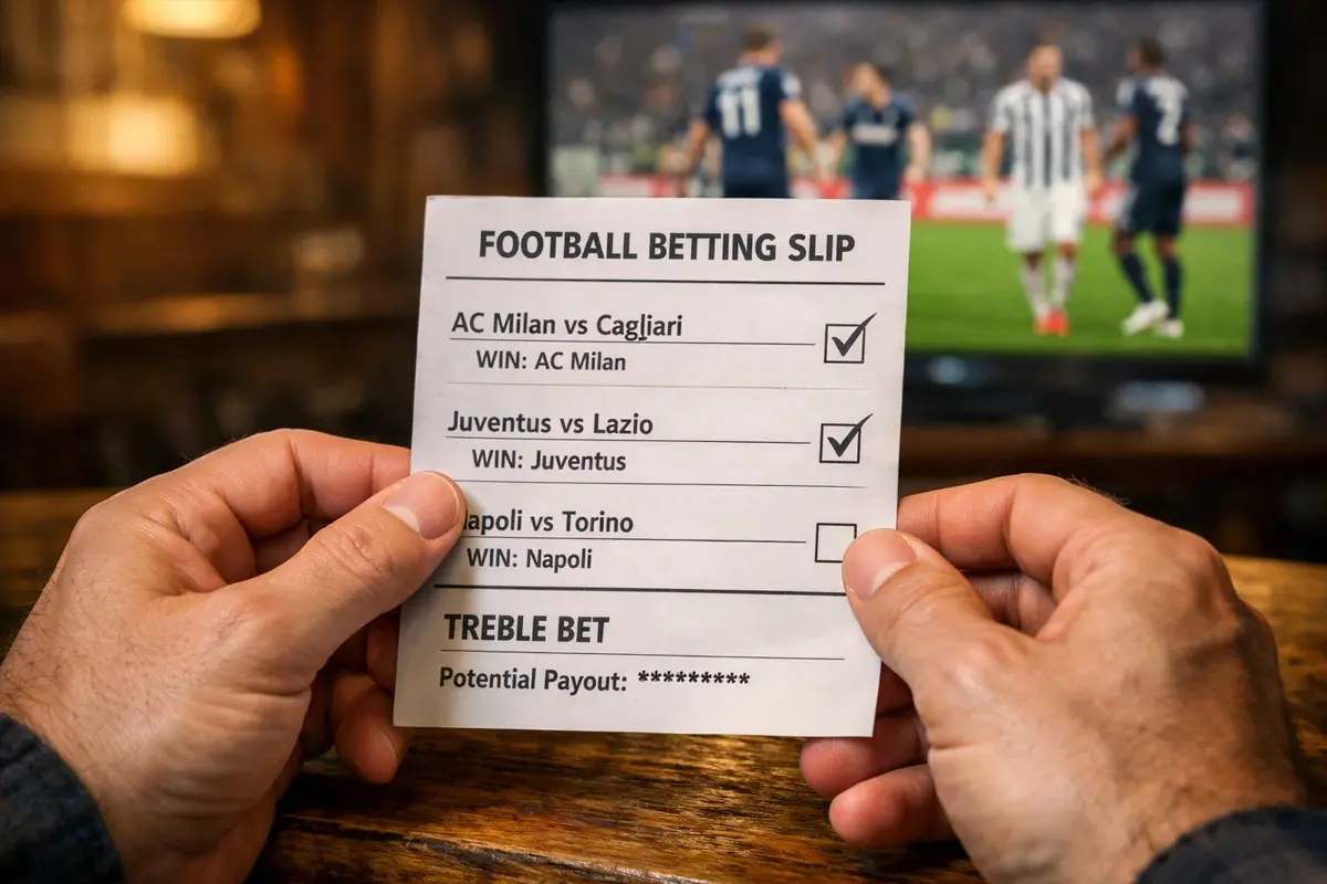 Tabellone con partite di calcio di Serie A e combinazioni del sistema Trixie scommesse