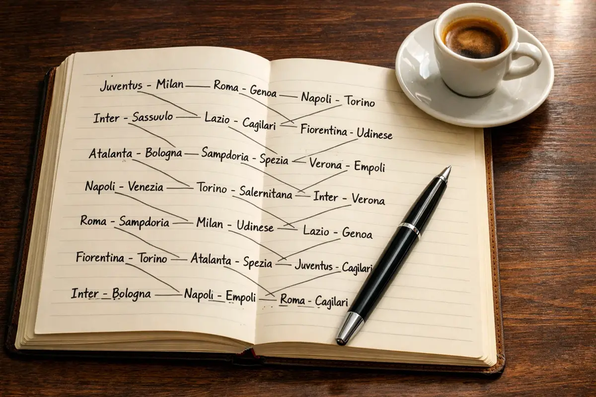 Foglio con calcoli delle combinazioni del sistema Patent per scommesse sul calcio