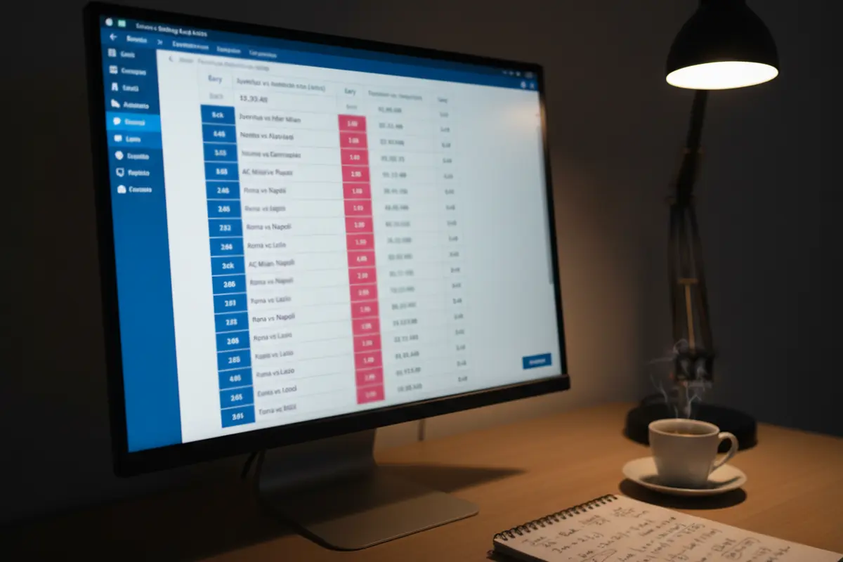 Schermo di computer con interfaccia di betting exchange e quote back e lay per partite di calcio di Serie A