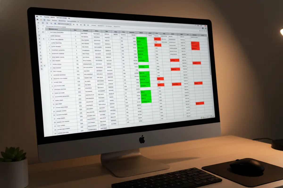 Schermo di computer con un foglio di calcolo che mostra combinazioni e vincite di un sistema scommesse sul calcio