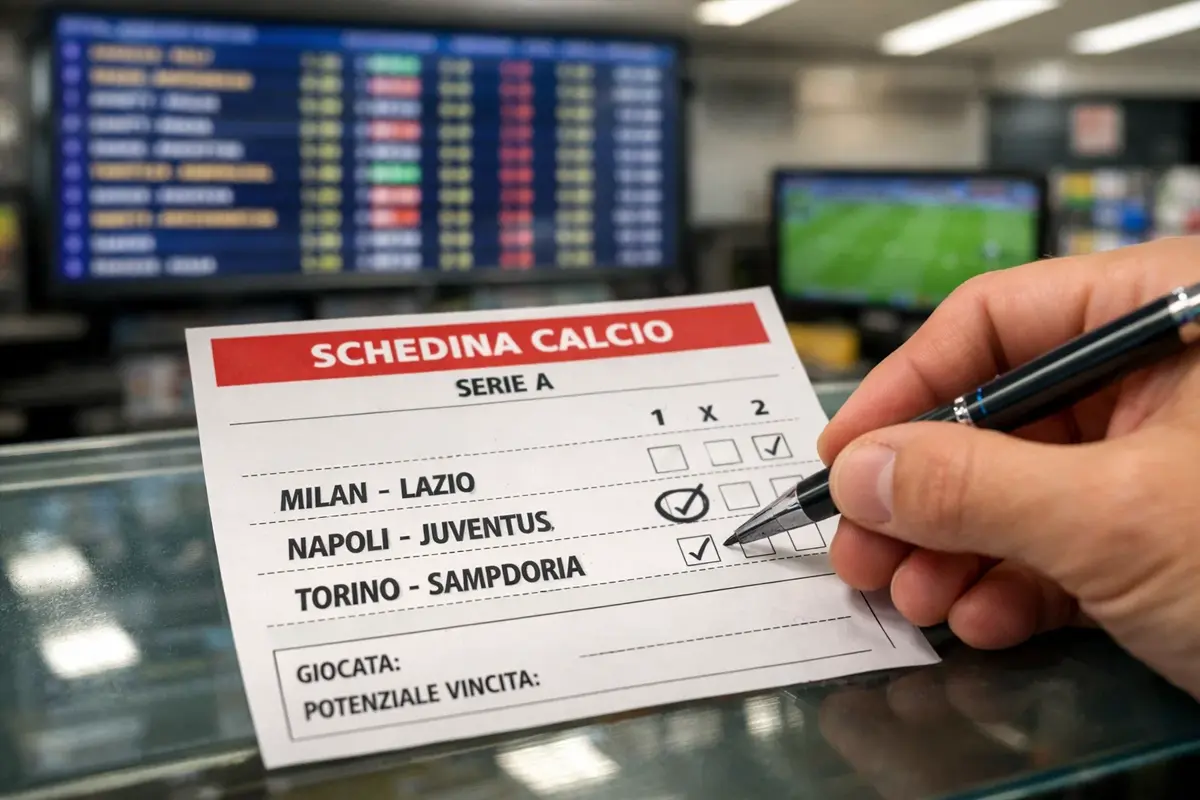 Scheda scommesse con quattro partite di calcio e schema delle combinazioni Yankee