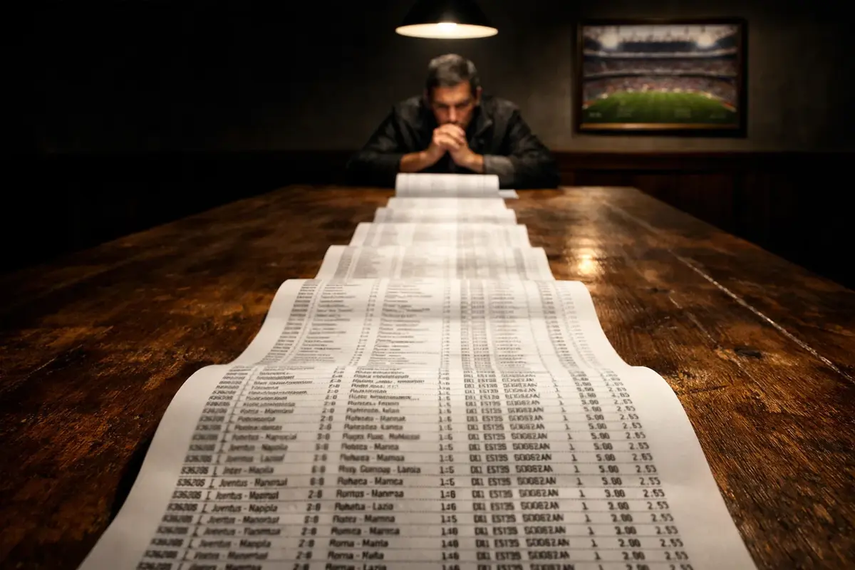 Stadio di calcio con schema delle 247 combinazioni del sistema Goliath scommesse