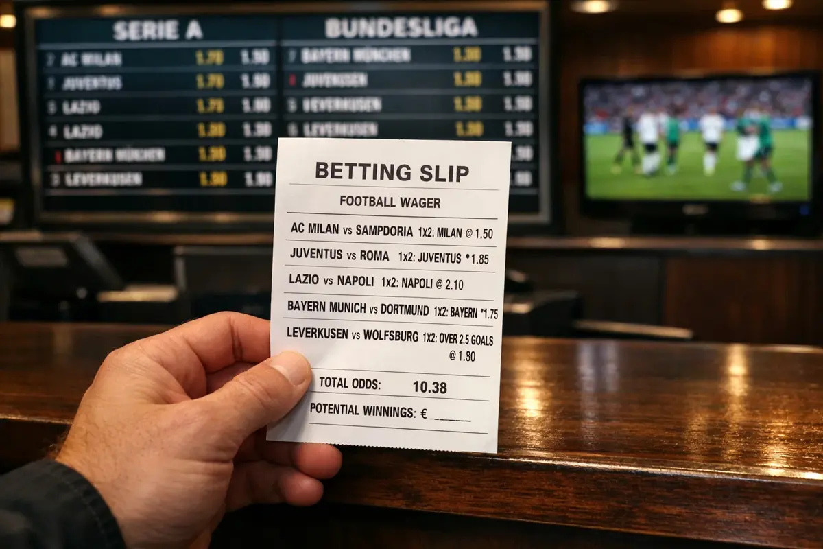 Ricevitoria con scheda scommesse di cinque partite di calcio e combinazioni del sistema Super Yankee