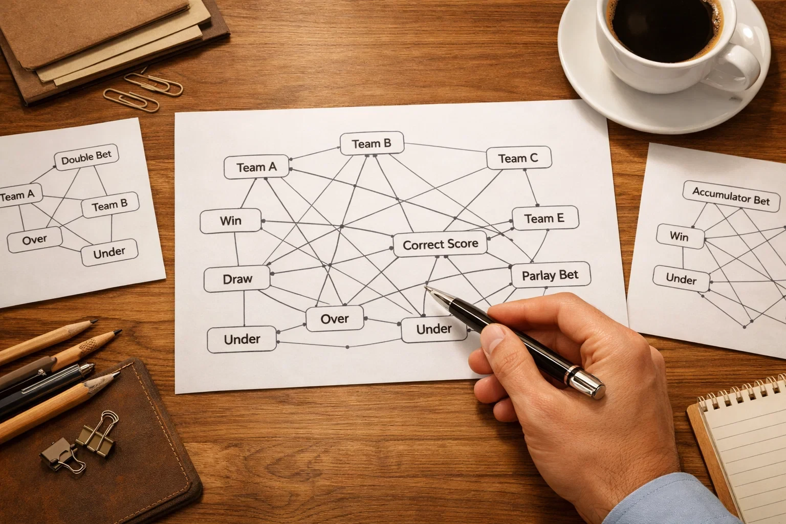 Diagramma con connessioni che mostra le combinazioni di un sistema di scommesse