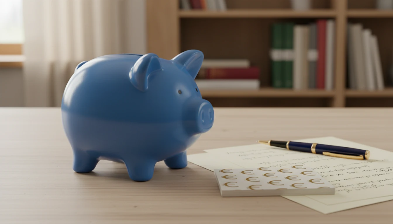 Salvadanaio con simbolo euro accanto a documenti finanziari