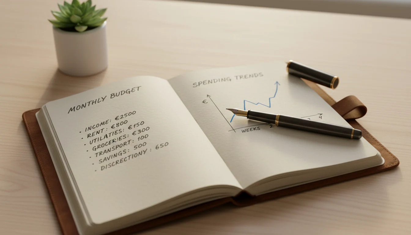 Agenda con piano di gestione del budget per scommesse sportive e simbolo euro