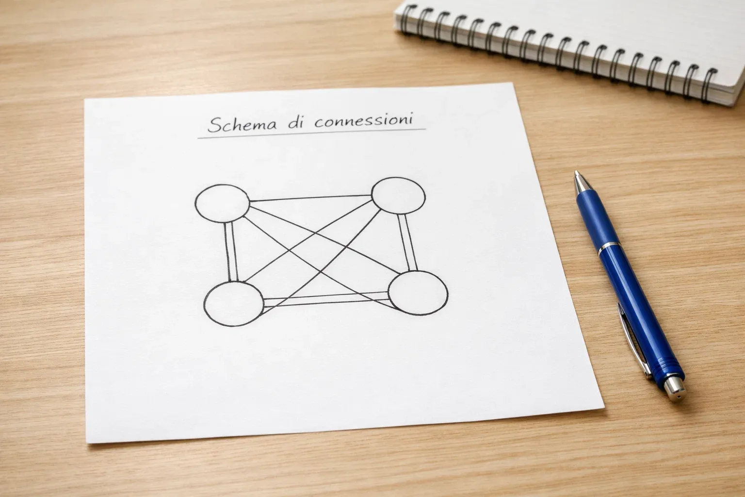 Schema con quattro elementi collegati da linee su foglio